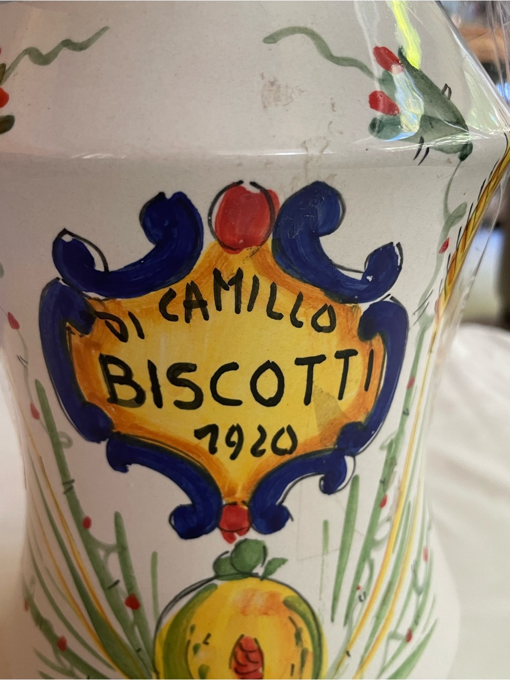 Hand-Painted Ceramic Biscotti Jar in White and Yellow - Picture 2 of 6